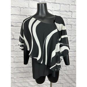 LoLLoL USA Top Blouse Black & White Striped 3/4 Sleeve Knit Lining Women's‎ 3XL